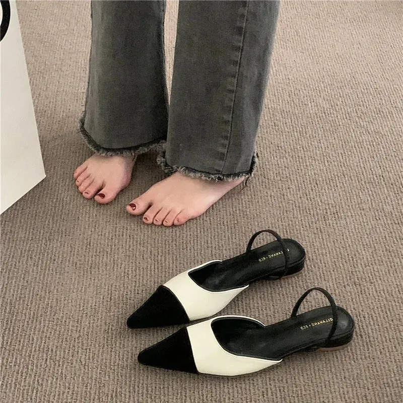 2024 Spring Women Sandals Fashion Pointed Toe Slip On Ladies Casual Low Heel Slides Shoes Women's Steet Style Shoes