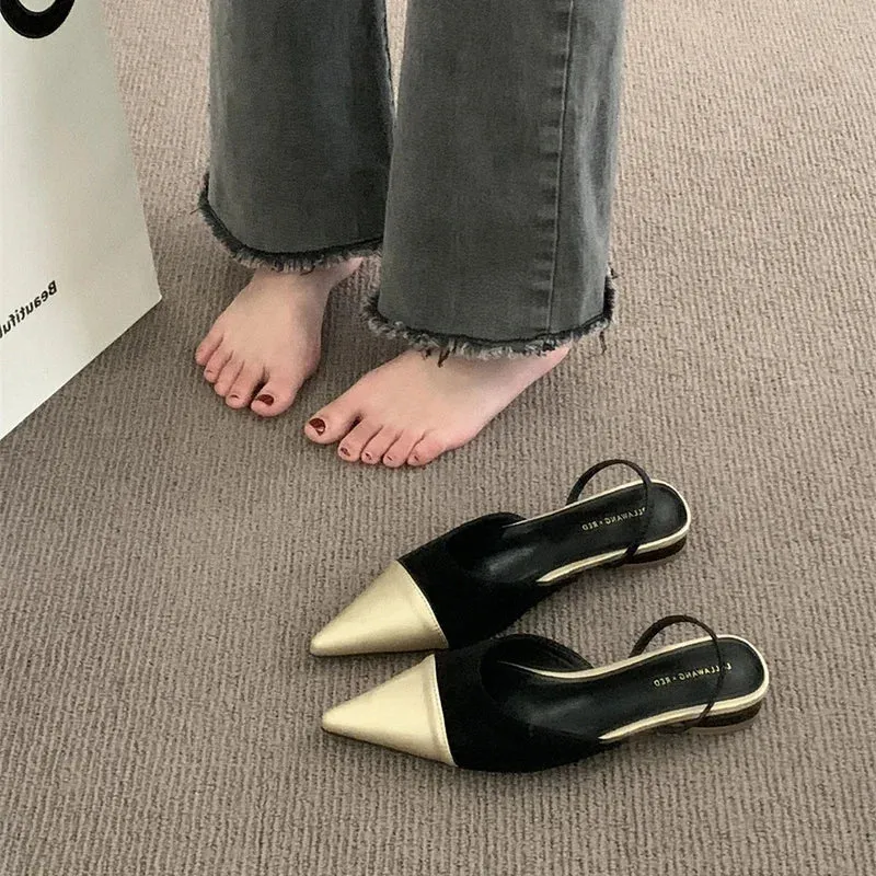 2024 Spring Women Sandals Fashion Pointed Toe Slip On Ladies Casual Low Heel Slides Shoes Women's Steet Style Shoes