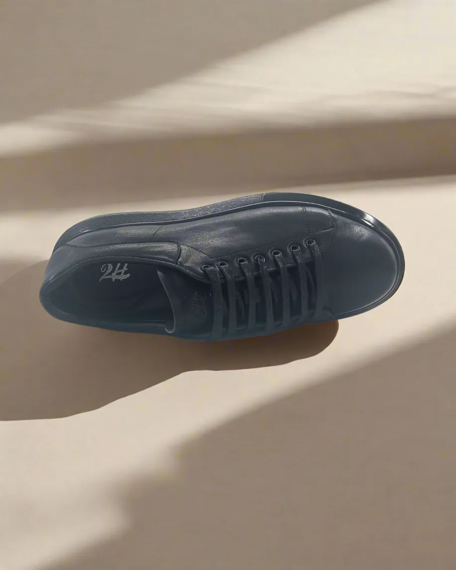 2H #08 Genuine Leather Black Casual Shoes
