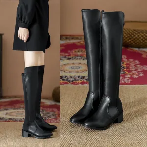 All-match High Paint Boots Long Thick Heel Women