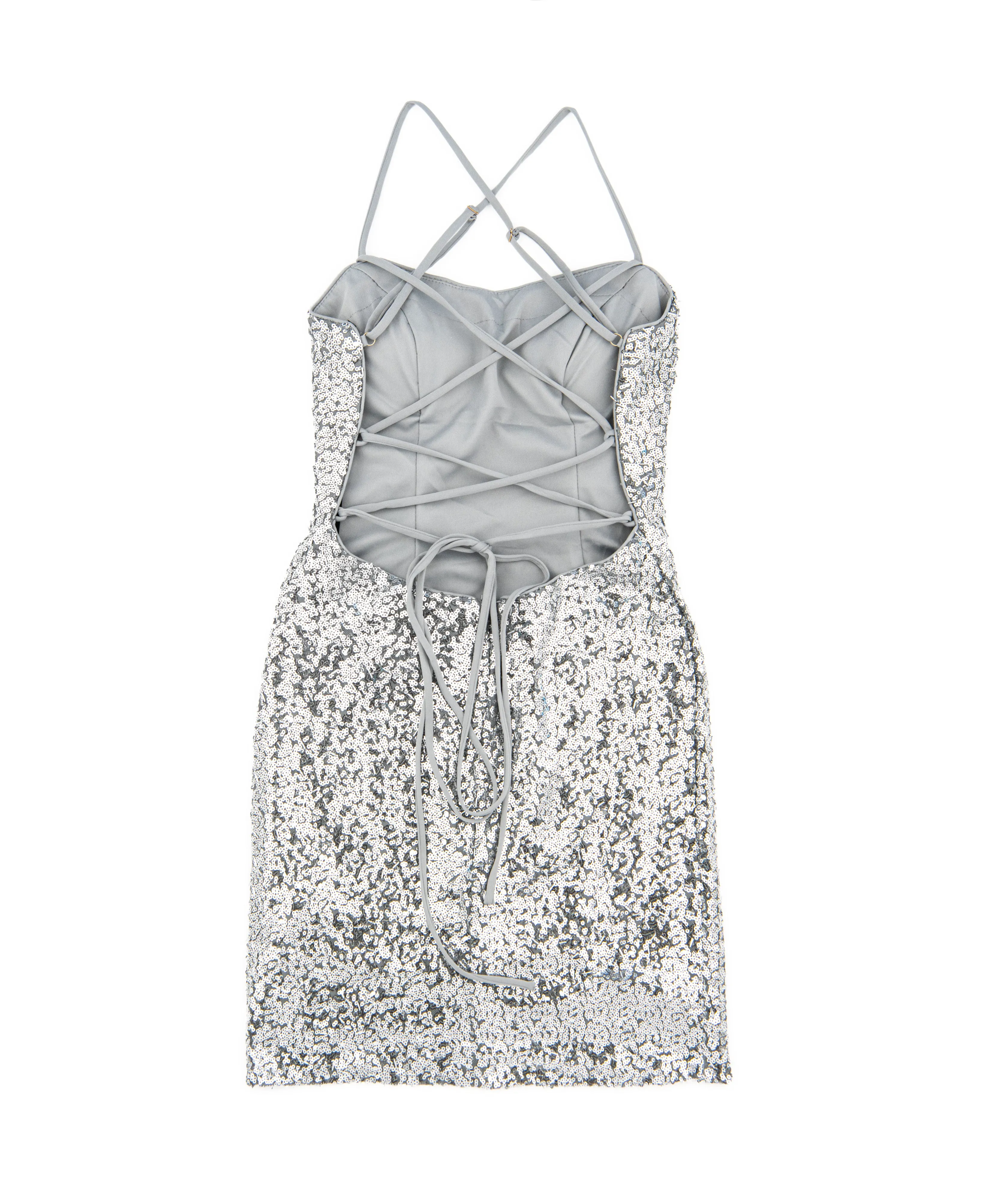 Alyce Women Silver Macy Sequin Lace Up Dress
