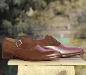 Bespoke Brown Suede Leather Monk Strap Shoe for Men