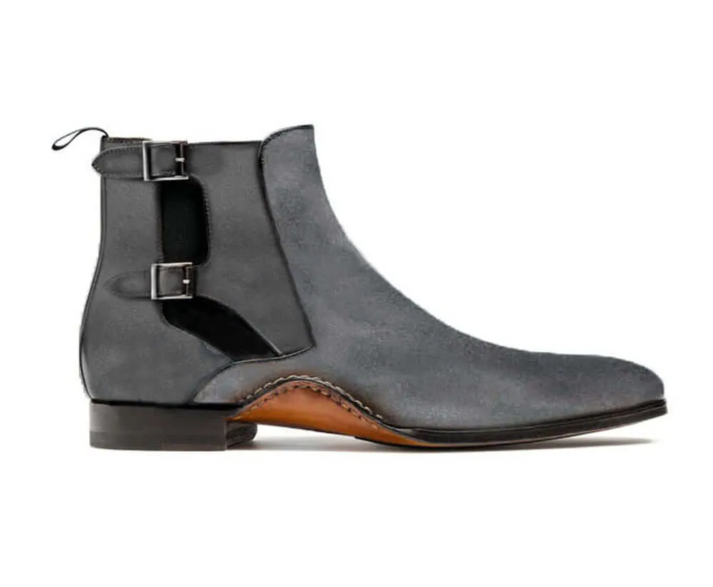 Bespoke Gray Suede Ankle Double Monk Strap Boot
