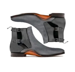 Bespoke Gray Suede Ankle Double Monk Strap Boot
