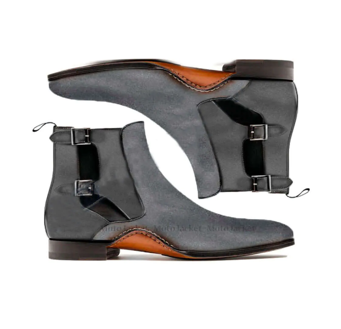 Bespoke Gray Suede Ankle Double Monk Strap Boot
