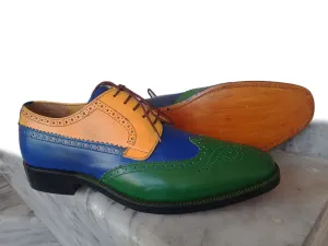 Bespoke Multi Color Leather Wing Tip Lace up Shoe for Men's
