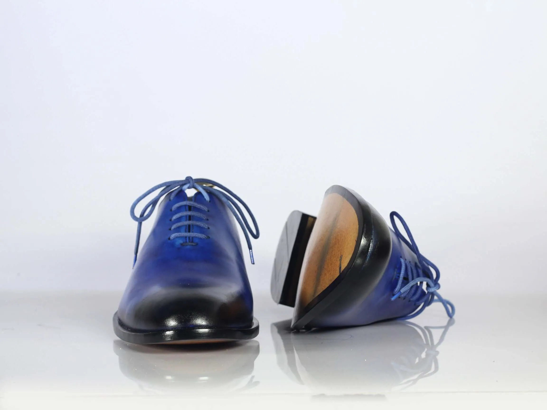 Bespoke Sky Blue and Black Leather Lace Up Shoe for Men's