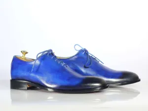 Bespoke Sky Blue and Black Leather Lace Up Shoe for Men's