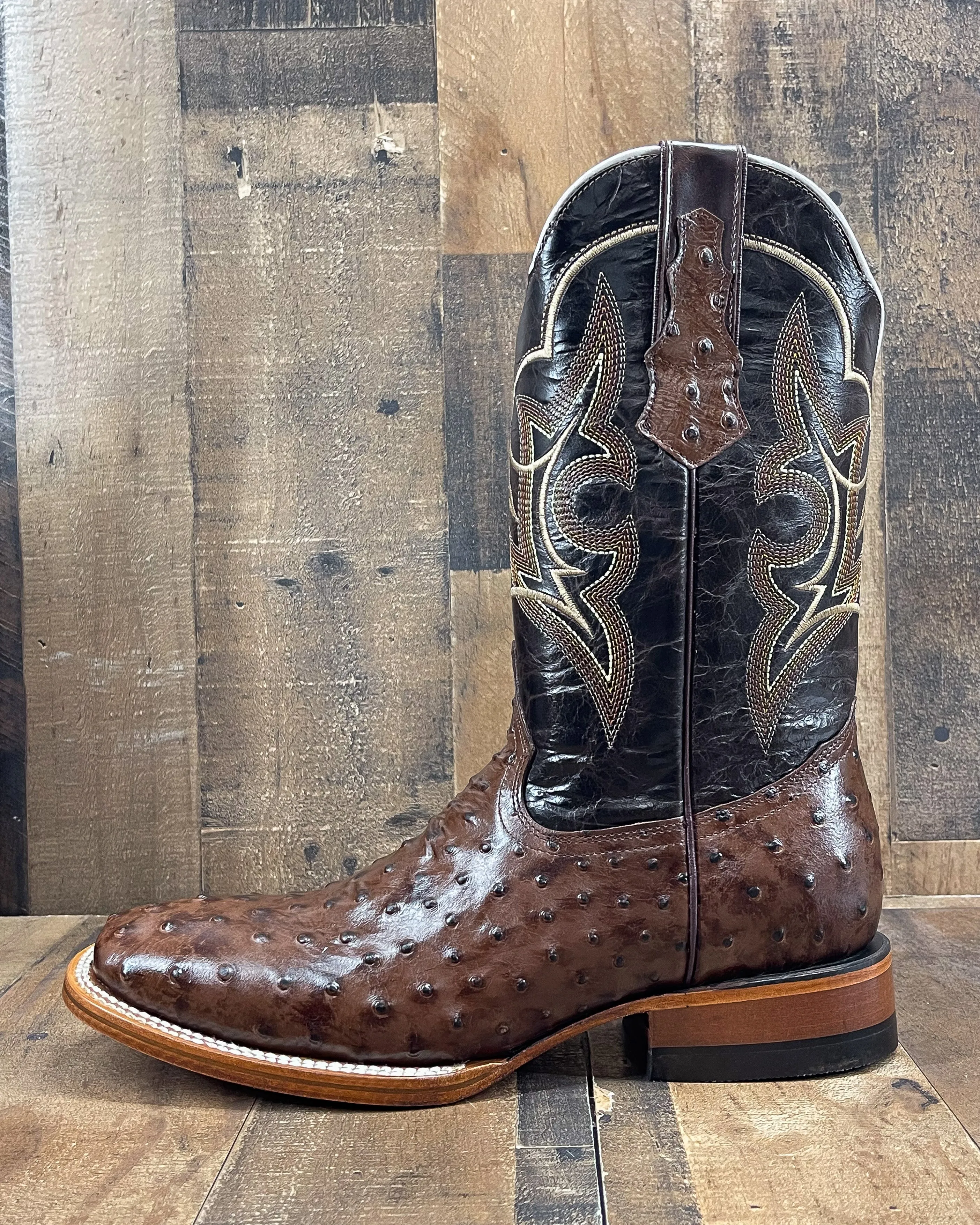 BROWN OSTRICH AV1 | MEN SQUARE TOE COWBOY BOOTS