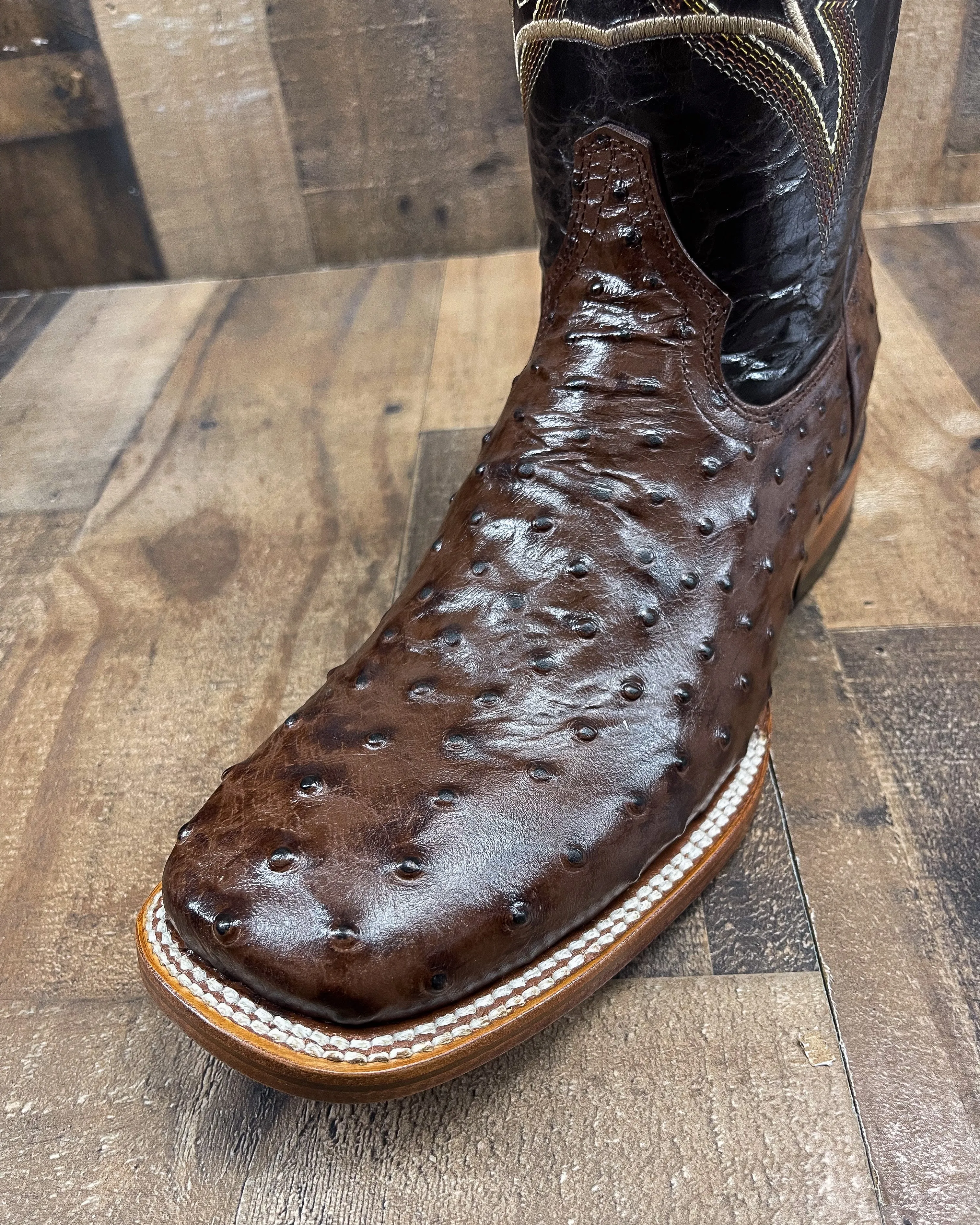 BROWN OSTRICH AV1 | MEN SQUARE TOE COWBOY BOOTS