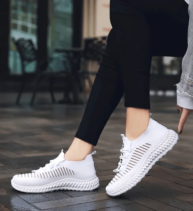 Casual Lace-Up Flat Bottom Shoes For Women / Mesh Breathable Sneakers - SF0265