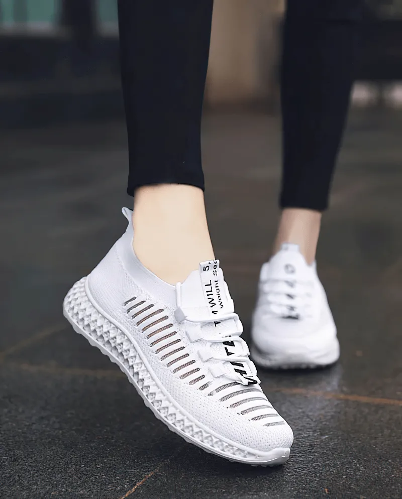Casual Lace-Up Flat Bottom Shoes For Women / Mesh Breathable Sneakers - SF0265