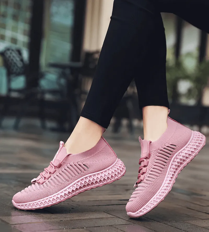 Casual Lace-Up Flat Bottom Shoes For Women / Mesh Breathable Sneakers - SF0265