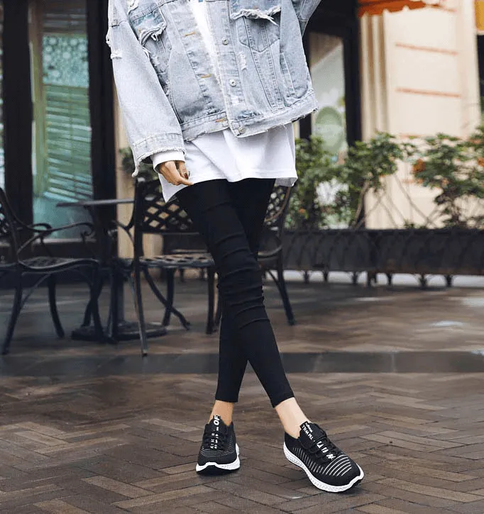 Casual Lace-Up Flat Bottom Shoes For Women / Mesh Breathable Sneakers - SF0265