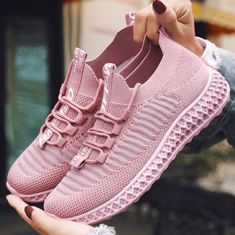 Casual Lace-Up Flat Bottom Shoes For Women / Mesh Breathable Sneakers - SF0265