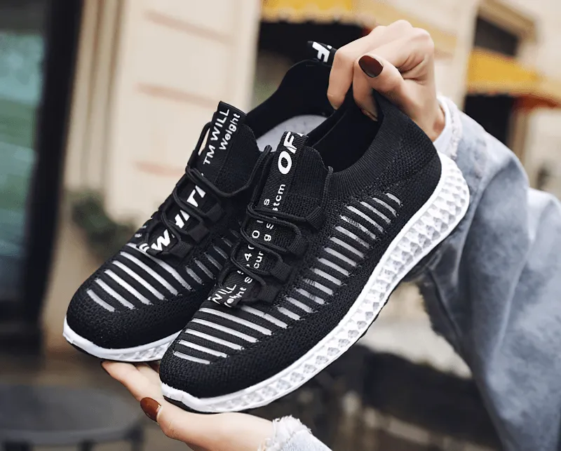 Casual Lace-Up Flat Bottom Shoes For Women / Mesh Breathable Sneakers - SF0265