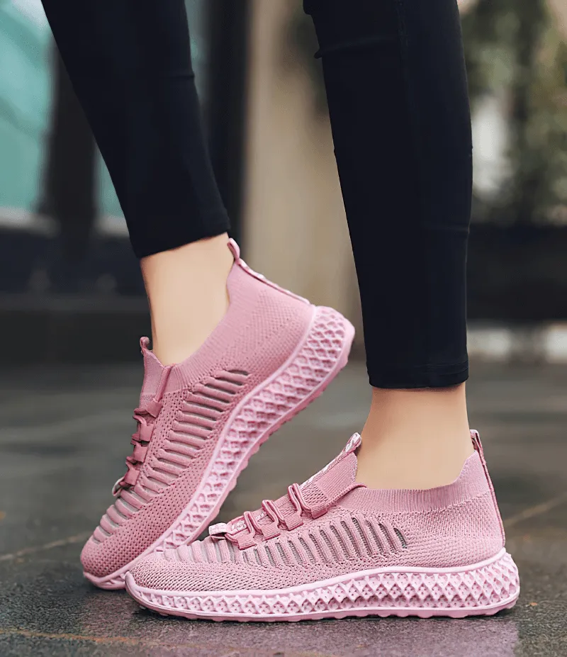 Casual Lace-Up Flat Bottom Shoes For Women / Mesh Breathable Sneakers - SF0265