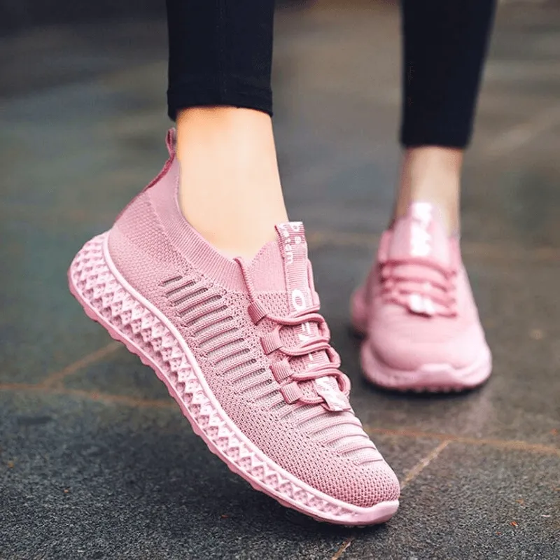 Casual Lace-Up Flat Bottom Shoes For Women / Mesh Breathable Sneakers - SF0265