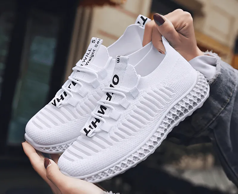 Casual Lace-Up Flat Bottom Shoes For Women / Mesh Breathable Sneakers - SF0265