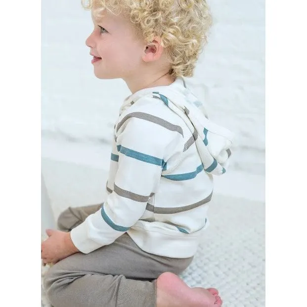 Colored Organics Madison Hooded Pullover - Max Stripe Teal  Taupe