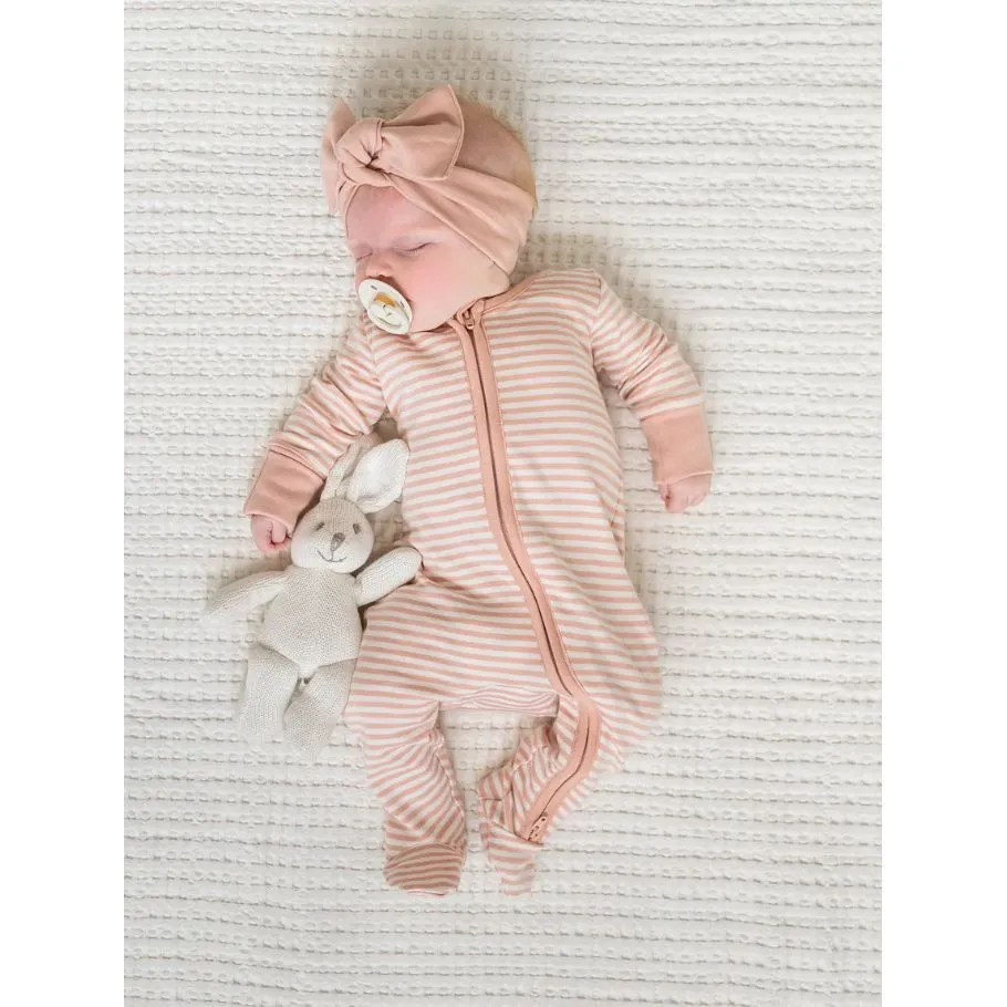 Colored Organics Peyton Footed Sleeper- Blush Stripe