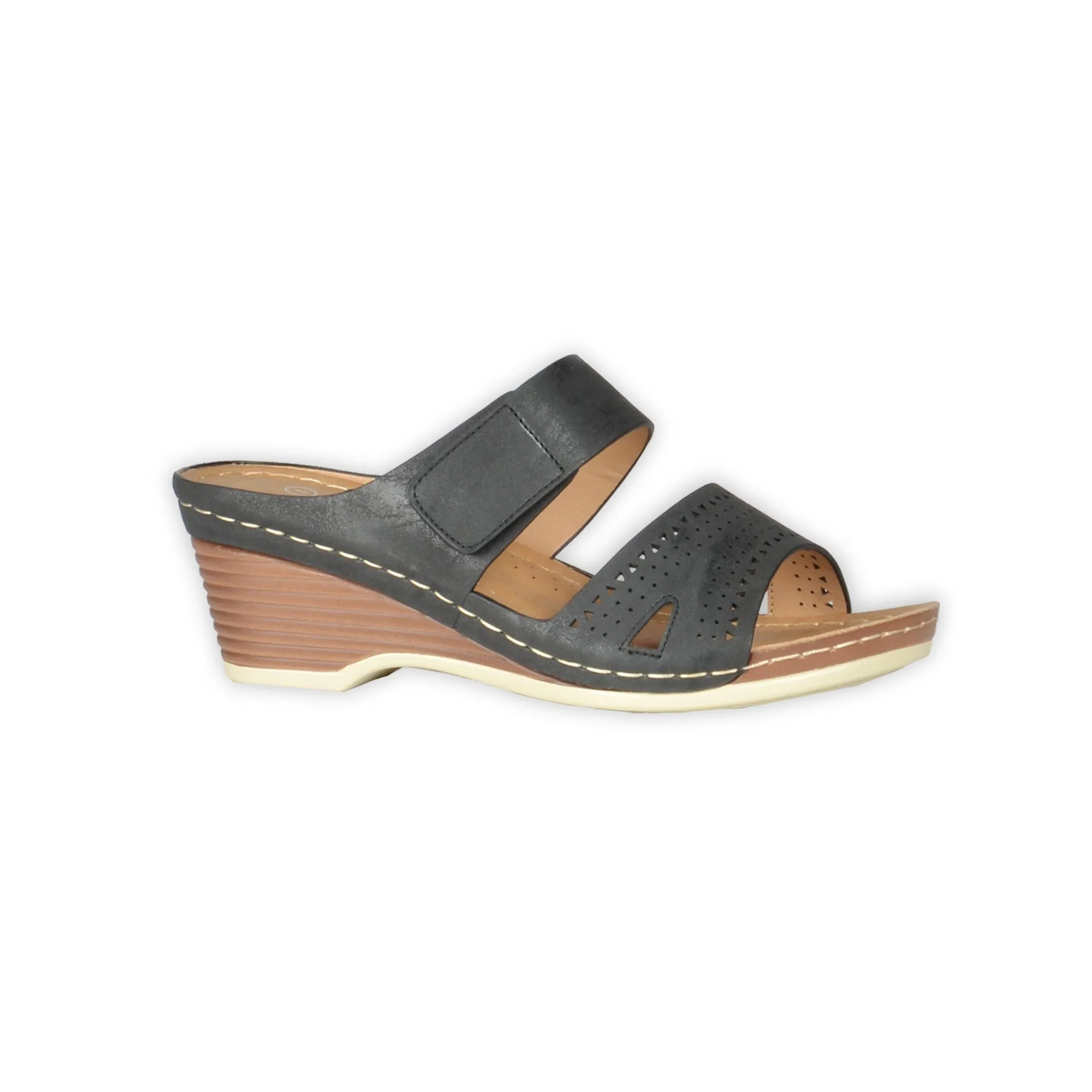 Comfy Wedge Sandals With Velcro - Black