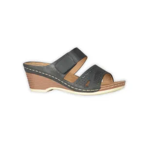Comfy Wedge Sandals With Velcro - Black