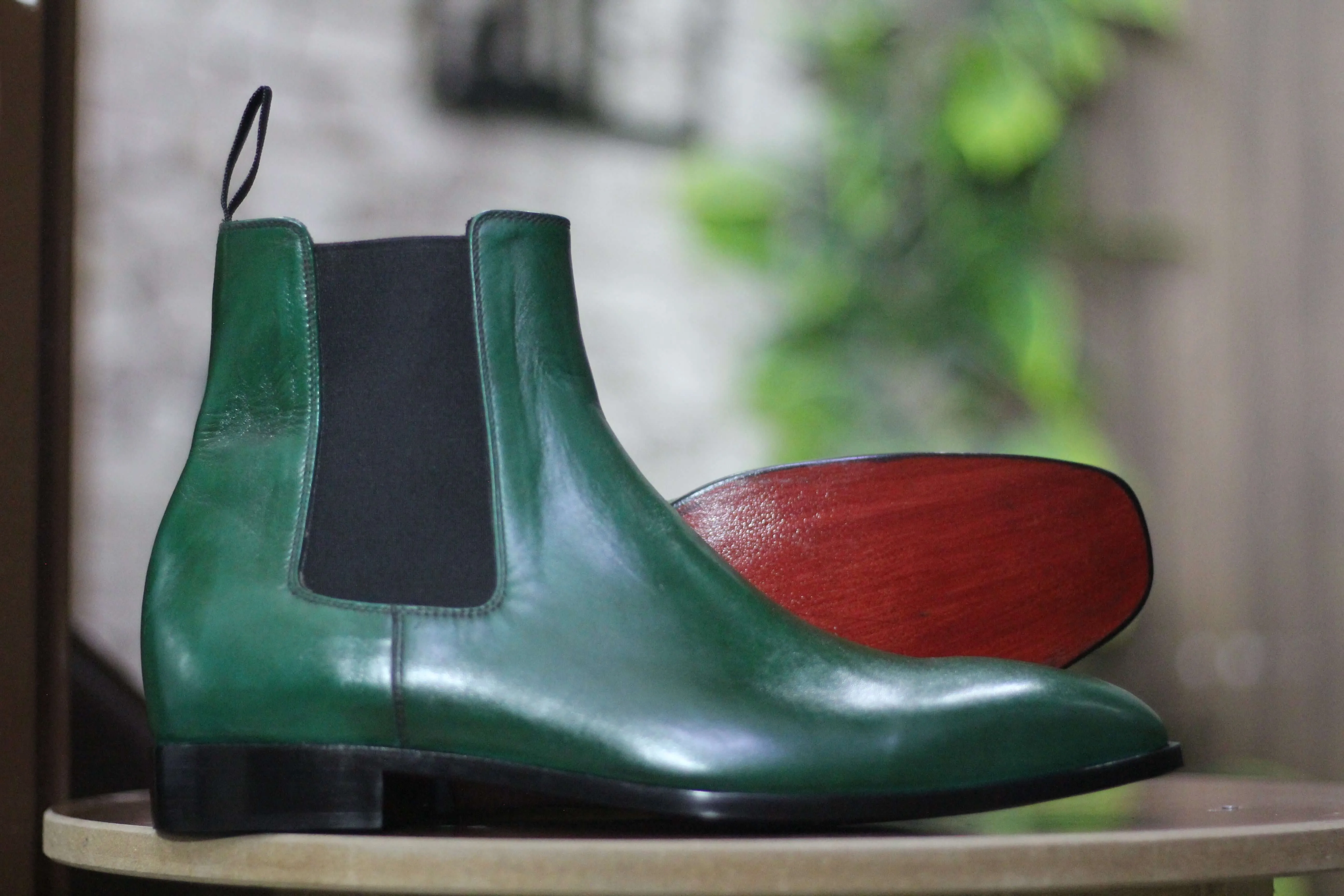 Handmade Ankle High Green Chelsea Leather Boot, Men's Fashion Leather Boot