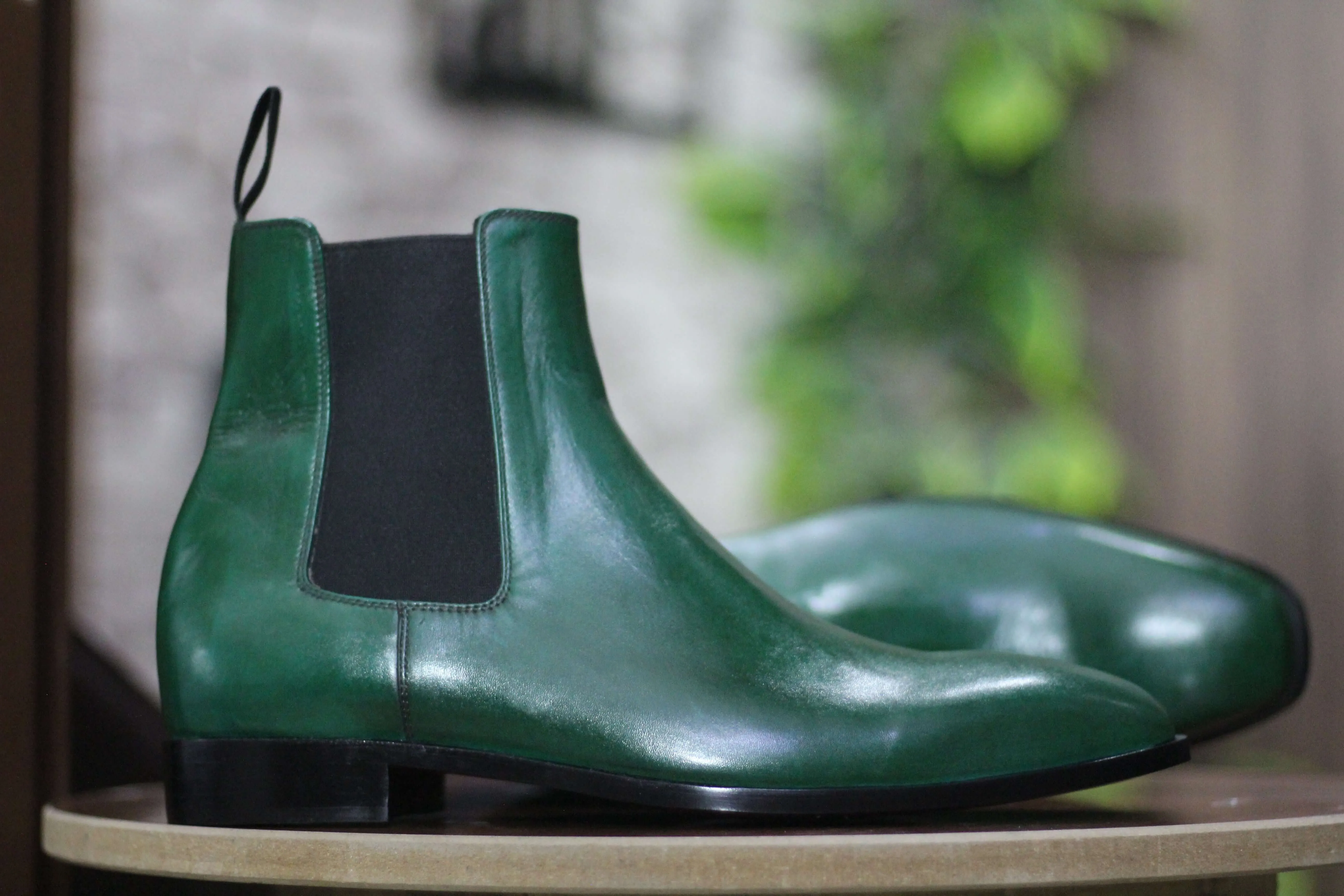 Handmade Ankle High Green Chelsea Leather Boot, Men's Fashion Leather Boot