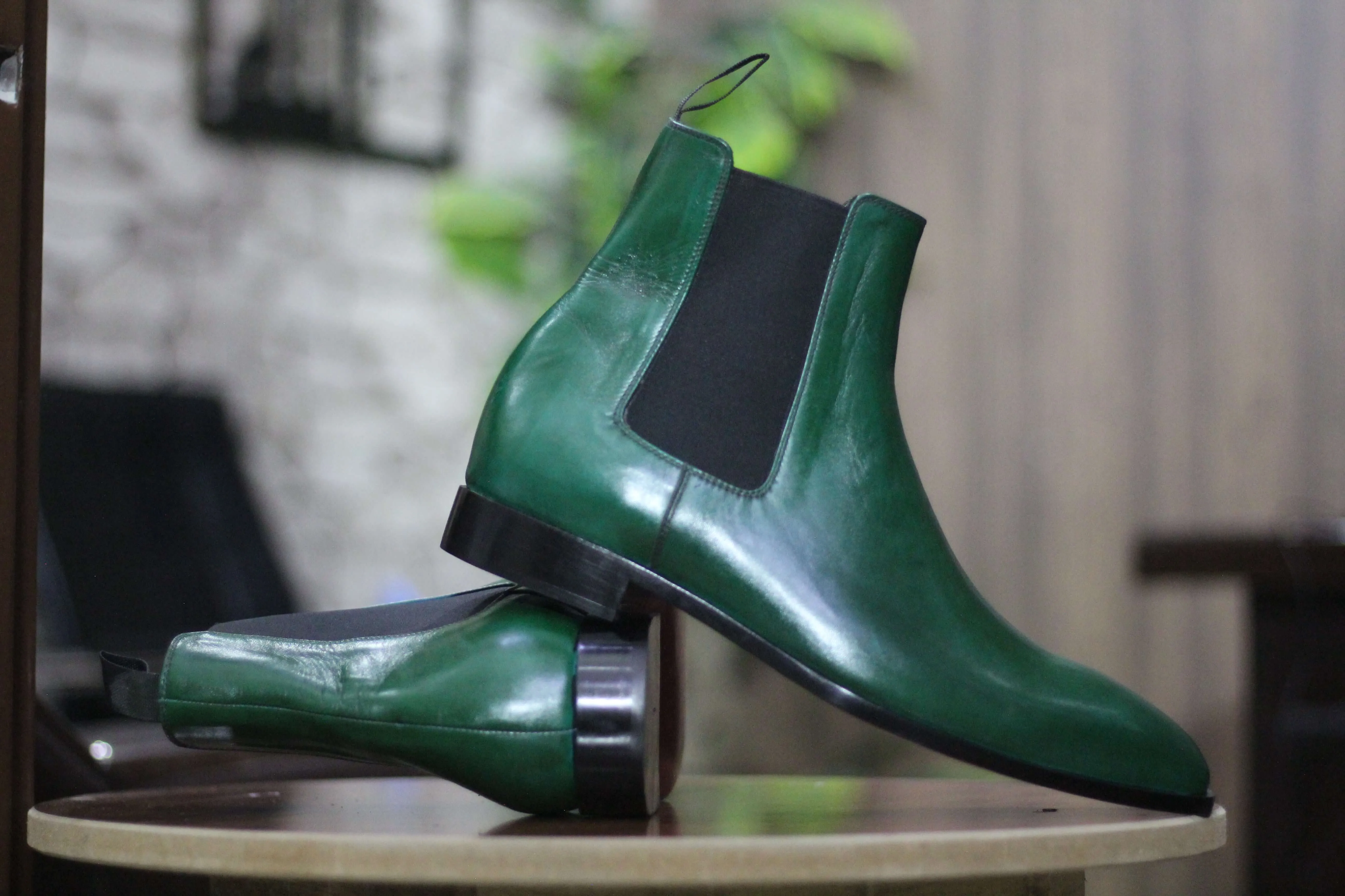 Handmade Ankle High Green Chelsea Leather Boot, Men's Fashion Leather Boot