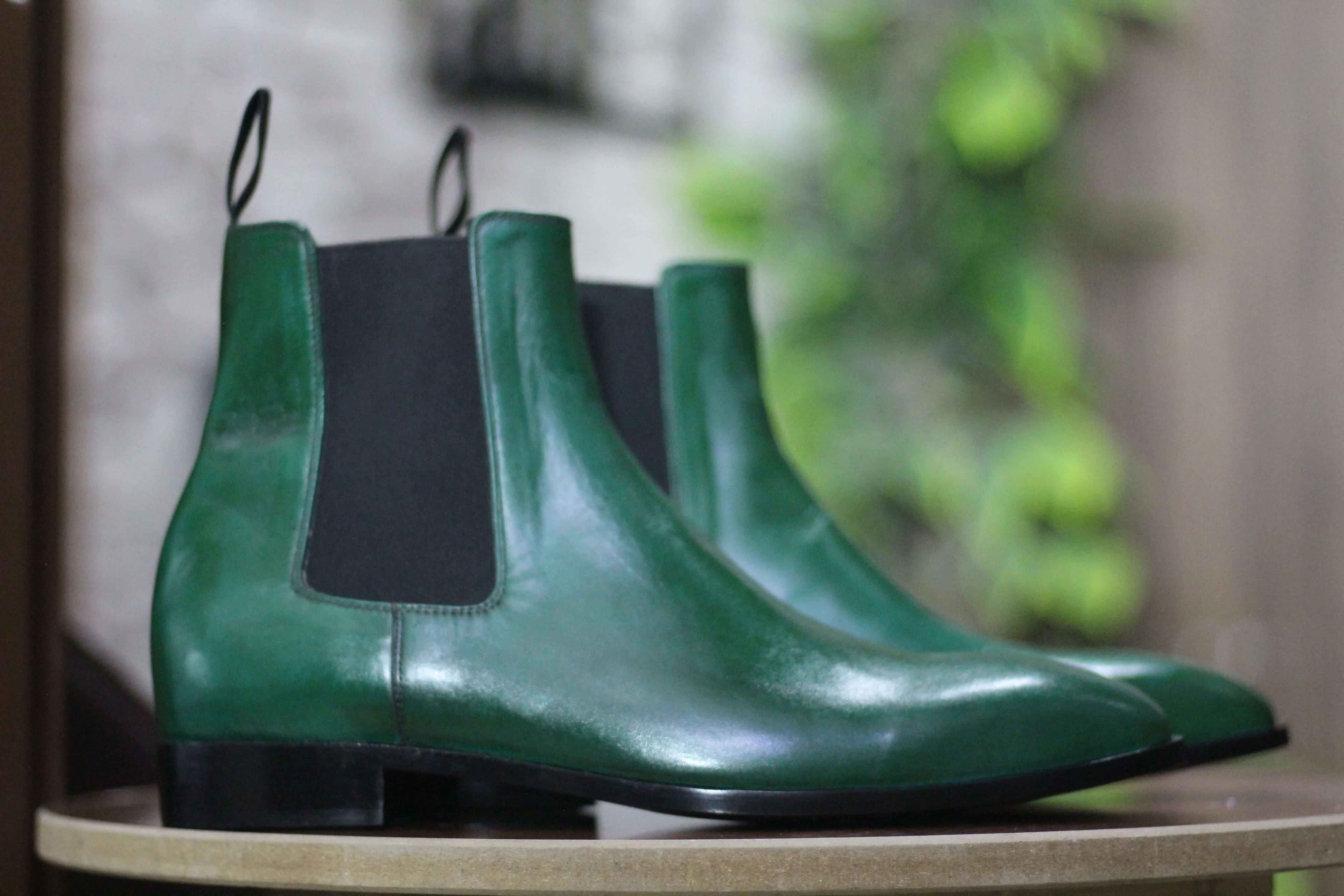 Handmade Ankle High Green Chelsea Leather Boot, Men's Fashion Leather Boot
