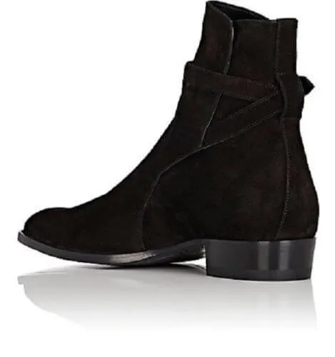 Handmade Black Jodhpurs Suede Ankle High Boots For Men's