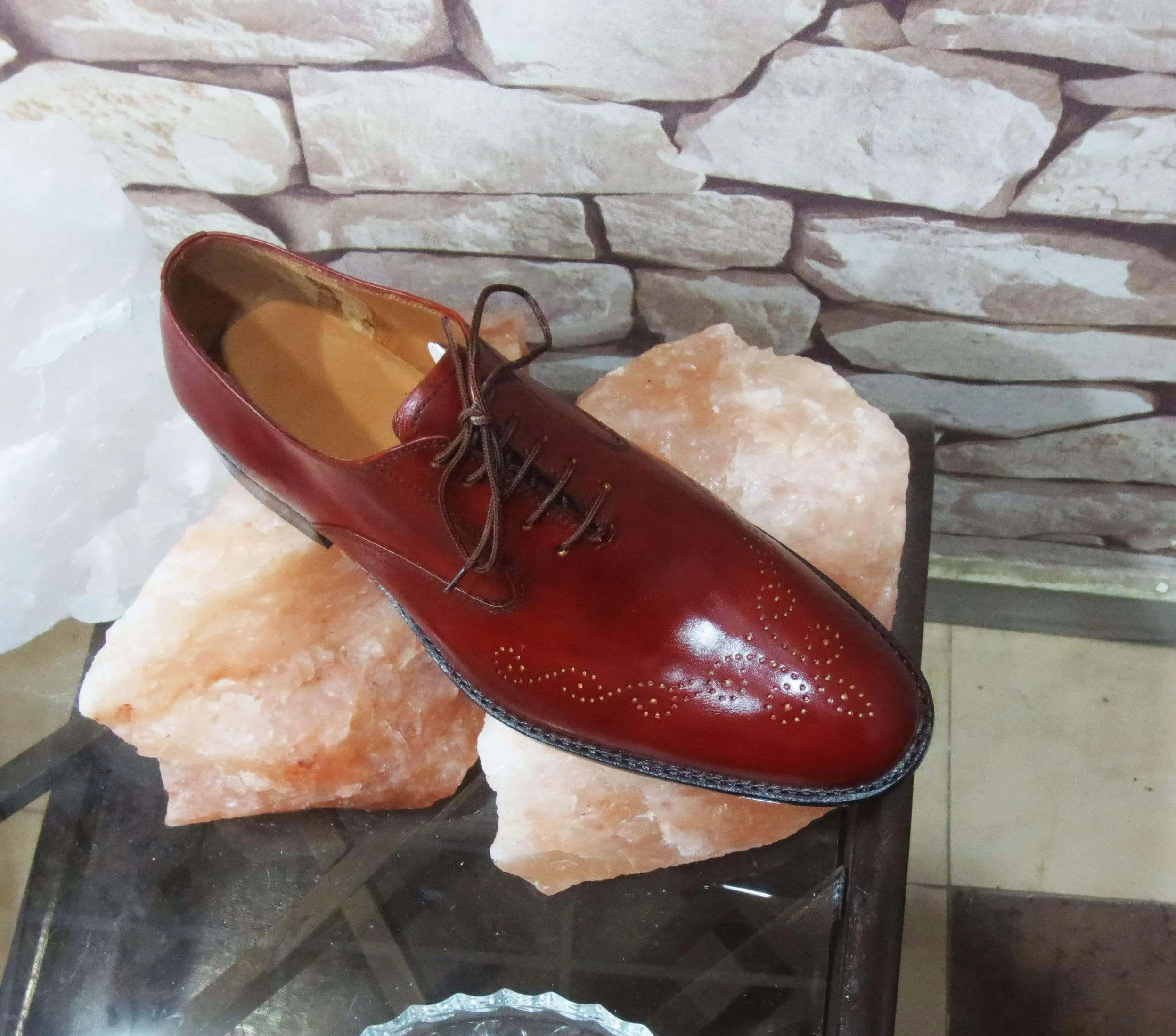 Handmade Burgundy Brogue Men's Leather Shoe