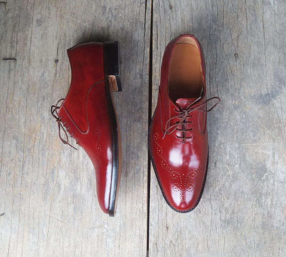 Handmade Burgundy Brogue Men's Leather Shoe