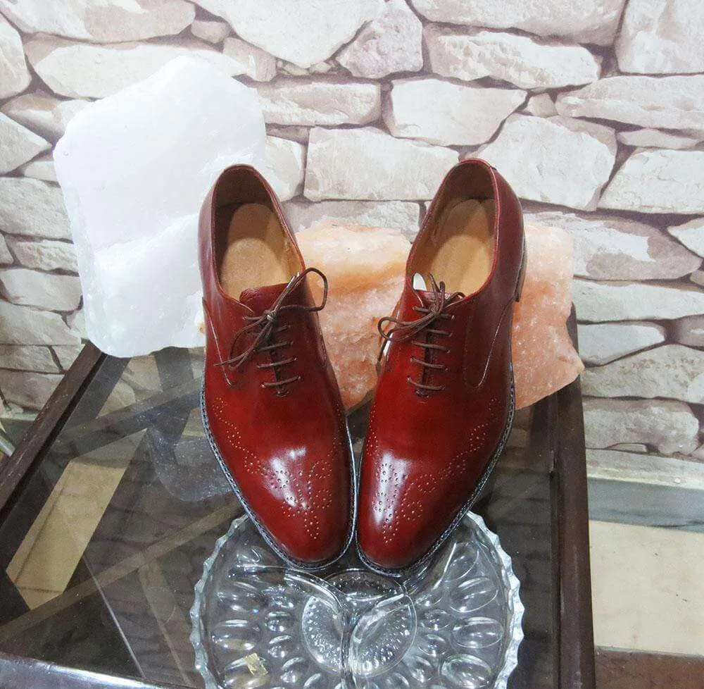 Handmade Burgundy Brogue Men's Leather Shoe