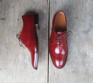 Handmade Burgundy Brogue Men's Leather Shoe