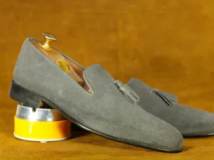 Handmade Gray Suede Tussles Loafers Shoes,Slip On's Moccasin Dress Shoes Handmade Gray Suede Tussles Loafers Shoes,Slip On's Moccasin Dress Shoes