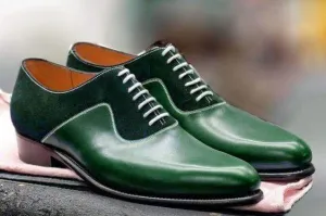 Handmade Green Men's Leather Suede Shoes