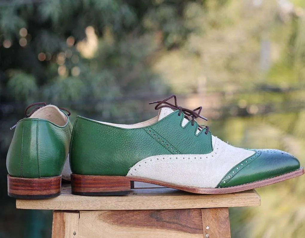 Handmade Green Wing tip Leather Shoe For Men's