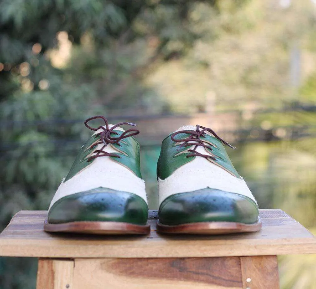 Handmade Green Wing tip Leather Shoe For Men's
