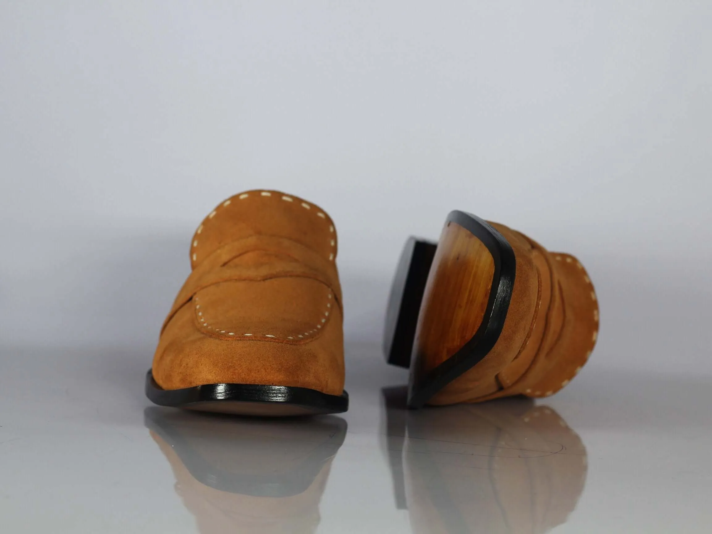 Handmade Tan Round Toe Suede Shoes For Men's