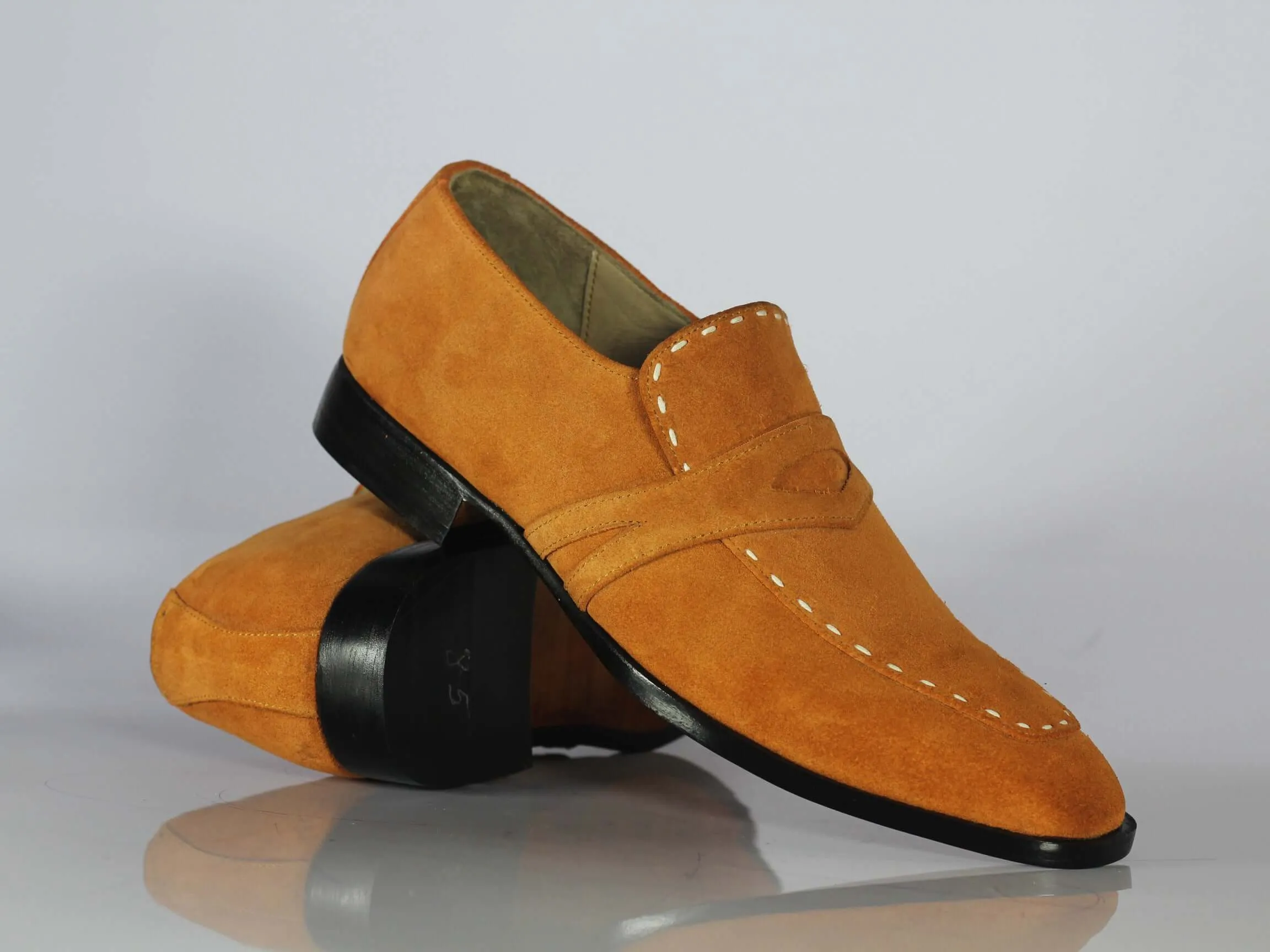 Handmade Tan Round Toe Suede Shoes For Men's
