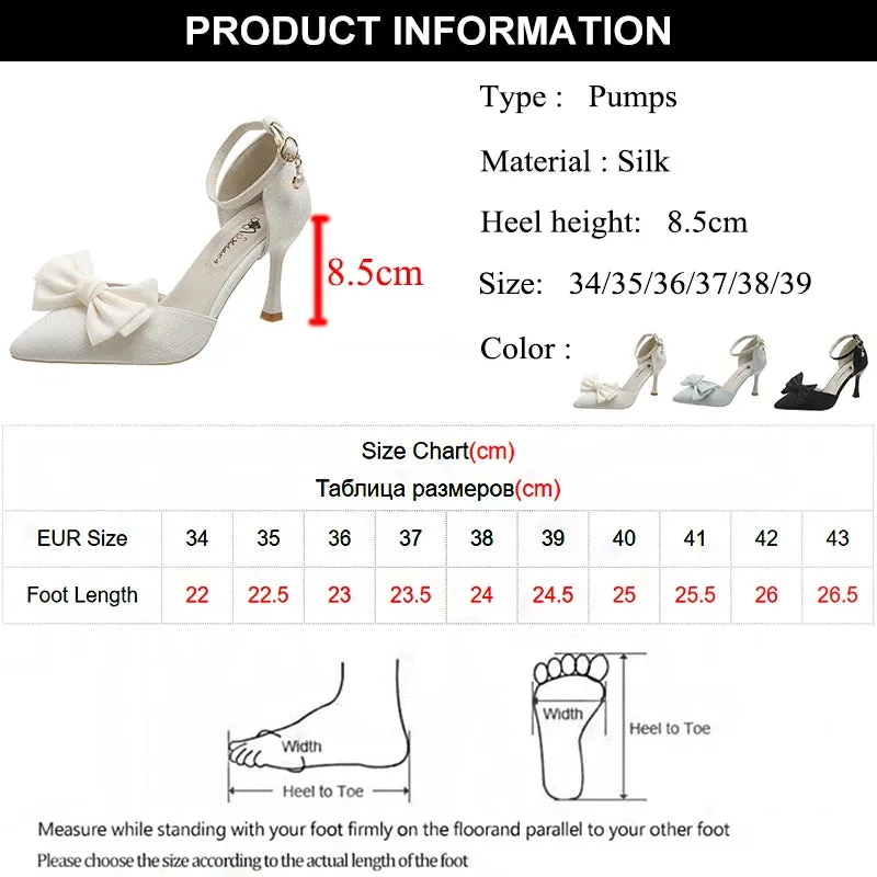 Hnzxzm Fashion Bowknot Ankle Strap Pumps Women New Silk Super High Heels Shoes Woman Sexy Thin Heeled Party Shoes Ladies