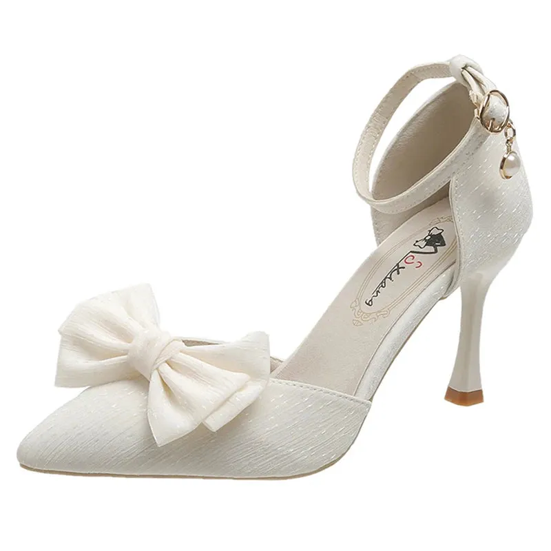 Hnzxzm Fashion Bowknot Ankle Strap Pumps Women New Silk Super High Heels Shoes Woman Sexy Thin Heeled Party Shoes Ladies
