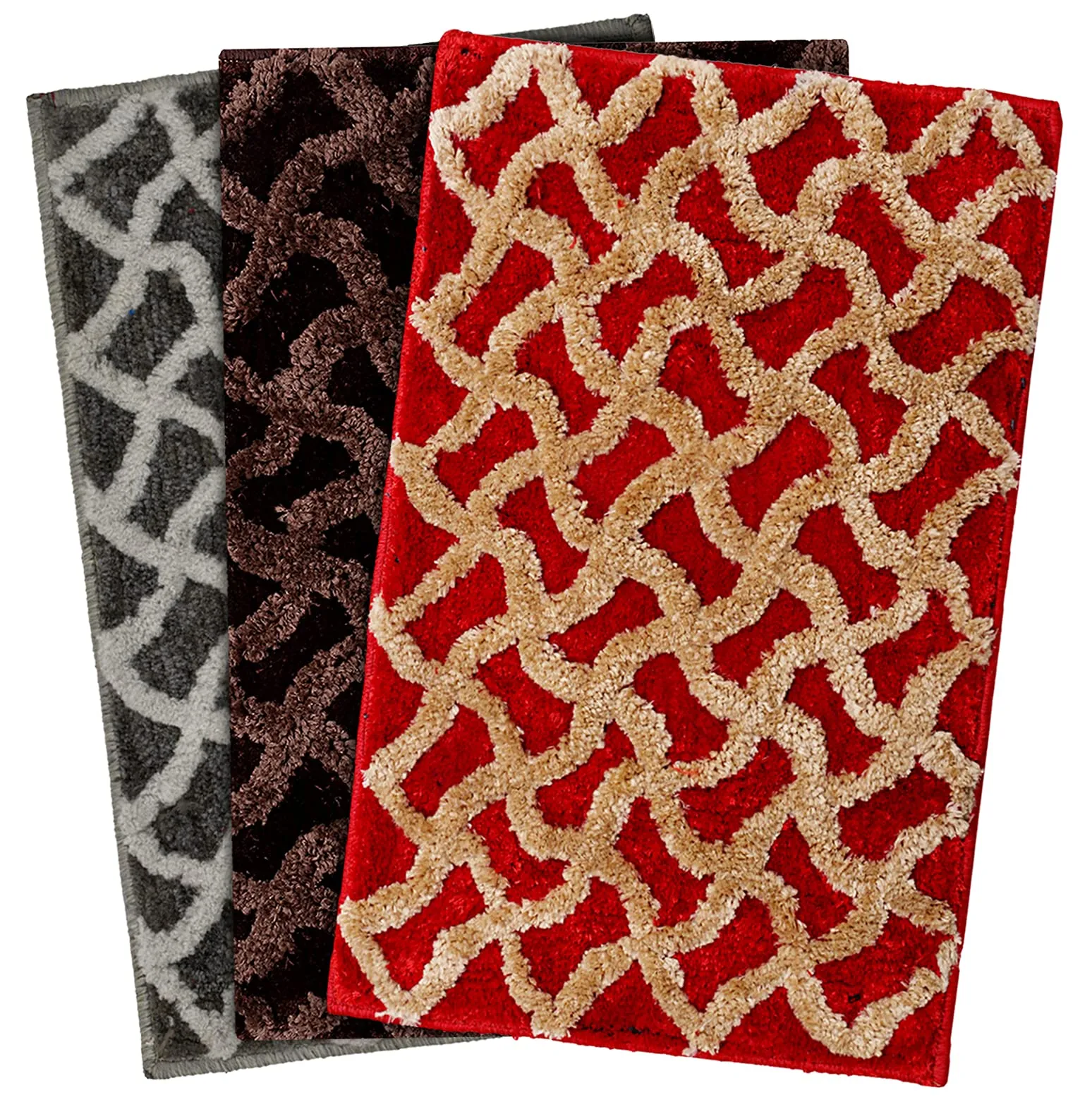 Kuber Industries Soft, Lightweigth, Washable, Non Slip Doormat Entrance Rug Dirt Trapper Mat Shoes Scraper for Entry, Patio, Porch- Pack of 3 (Dark Brown & Red & Grey), Standard (HS39KUBMART022171)