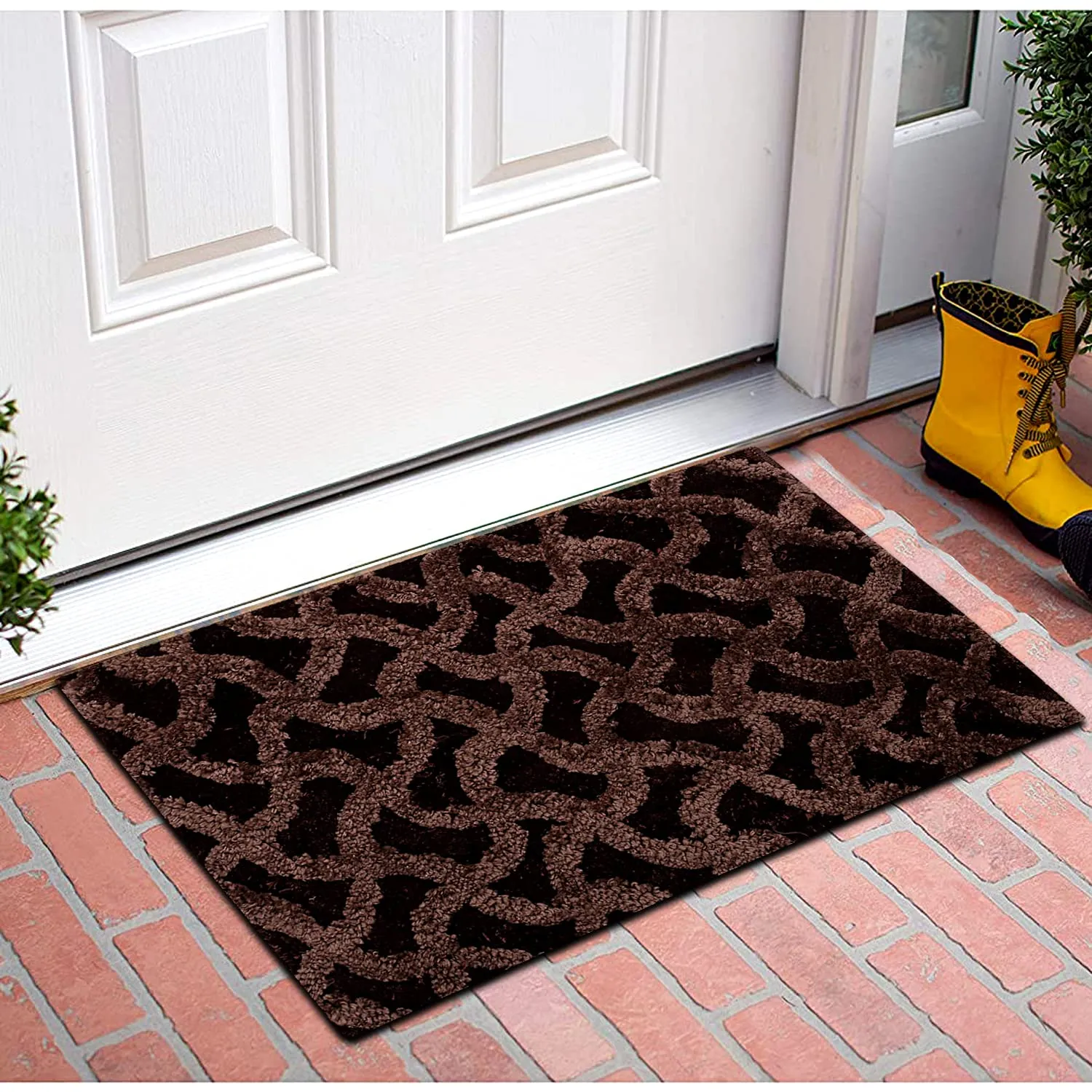 Kuber Industries Soft, Lightweigth, Washable, Non Slip Doormat Entrance Rug Dirt Trapper Mat Shoes Scraper for Entry, Patio, Porch- Pack of 3 (Dark Brown & Red & Grey), Standard (HS39KUBMART022171)