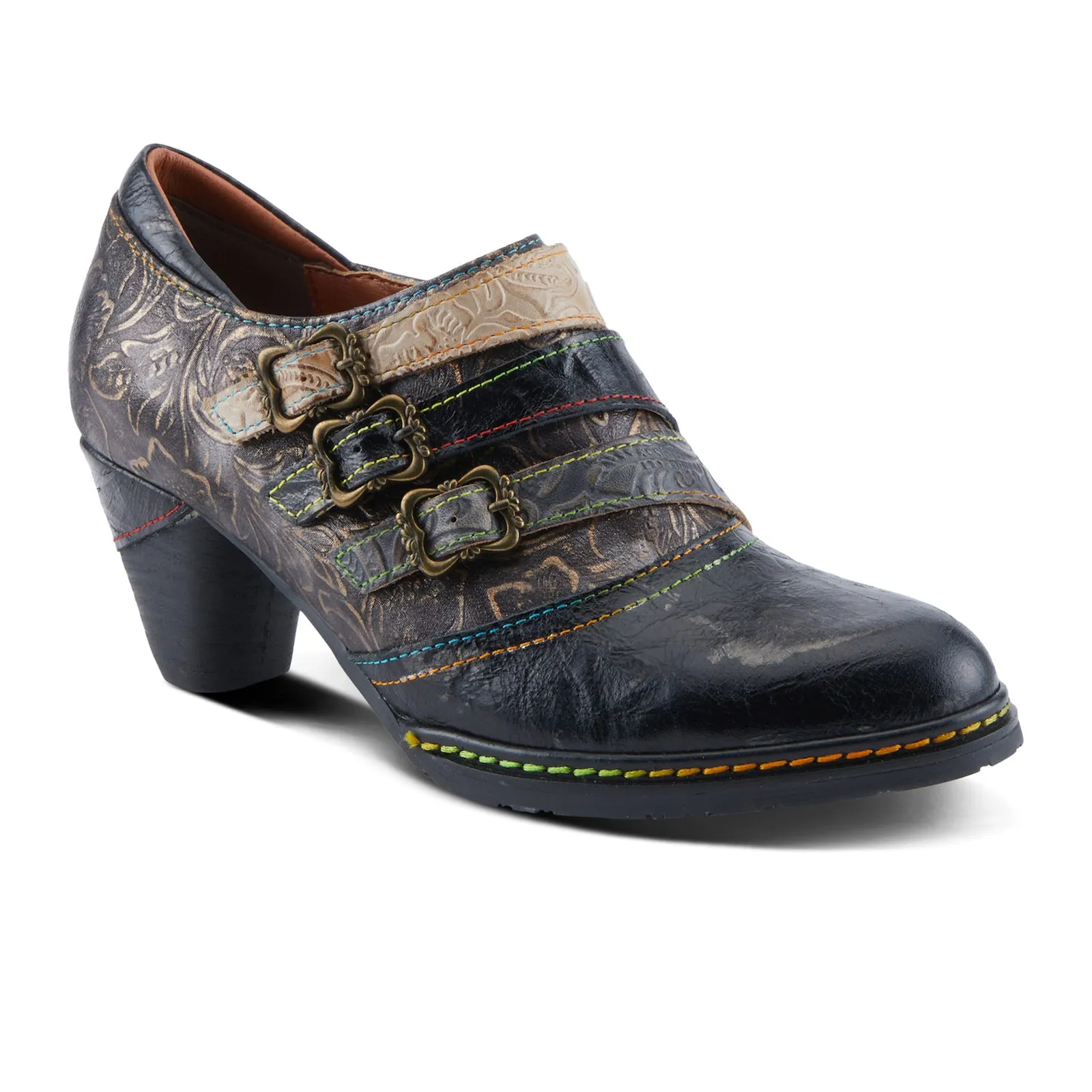 L'Artiste Graphic Heeled Ankle Boot (Women) - Black Metallic