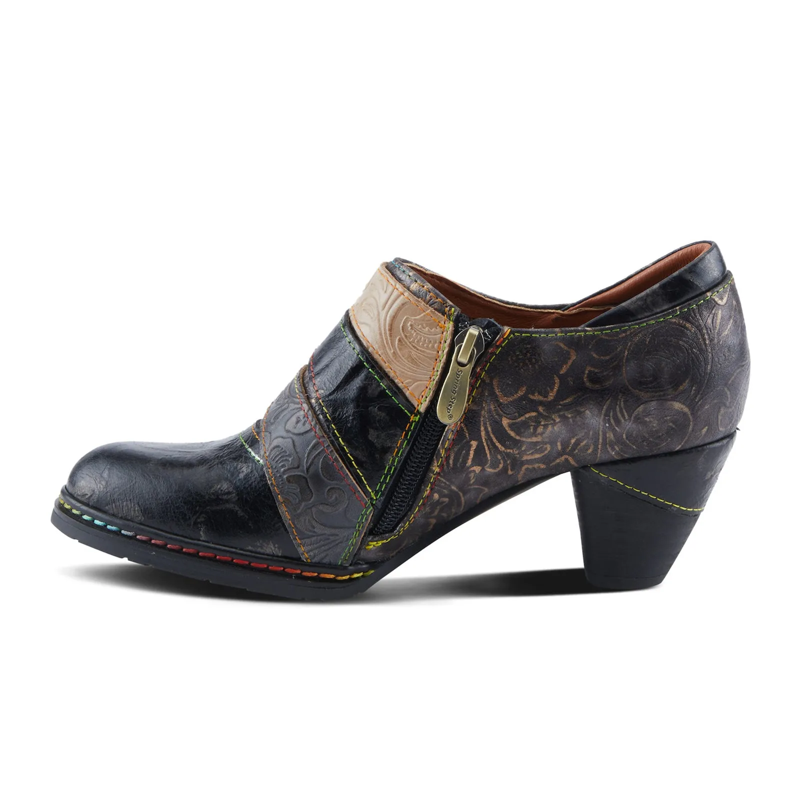 L'Artiste Graphic Heeled Ankle Boot (Women) - Black Metallic