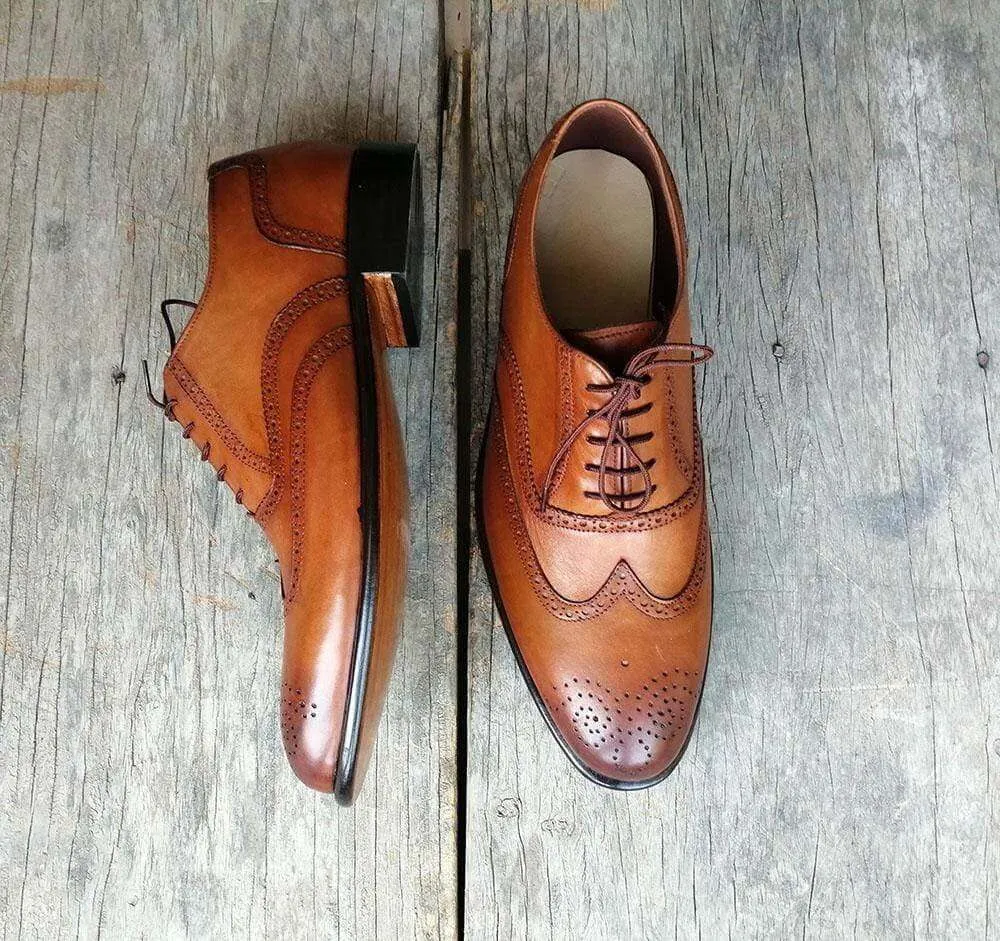 Men's Brogue Wing Tip Brown Leather Shoes