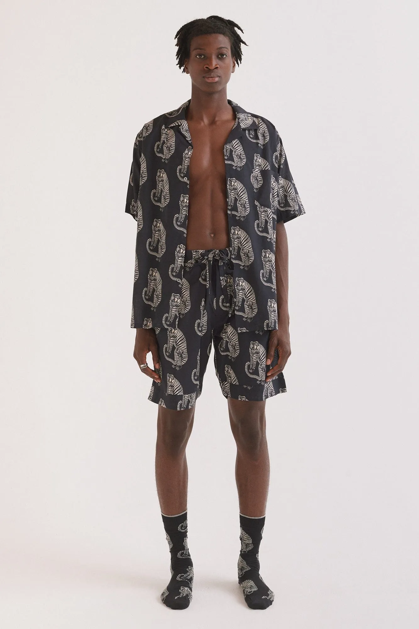 Men’s Cuban Pyjama Set Tiger Print Black/Cream